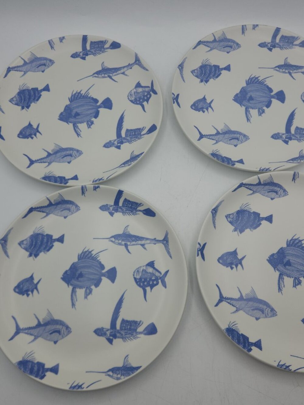 Vintage Ceramic Luncheon Plates with Blue Fish Set of 4 Made in Portugal - Picture 2 of 7
